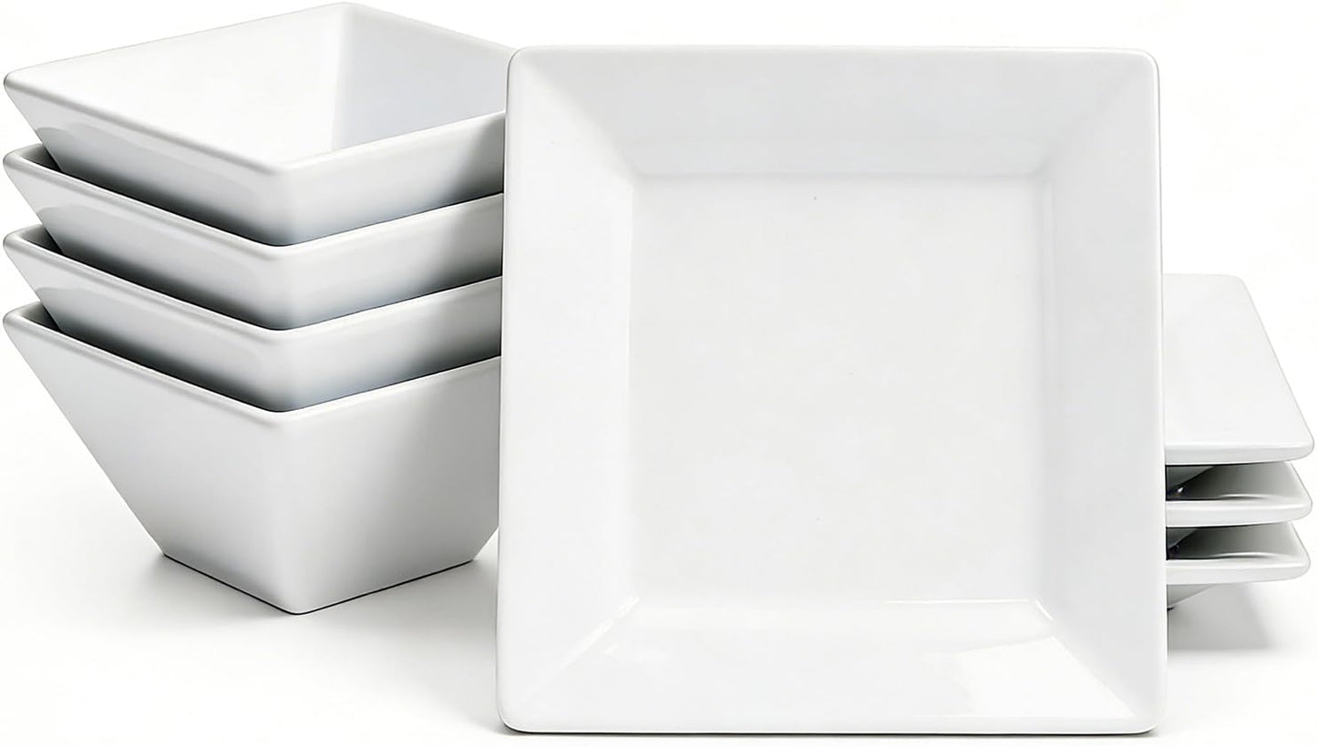 Set 4 Platos Cuadrados Cerámica Blanca Modernos Apilables