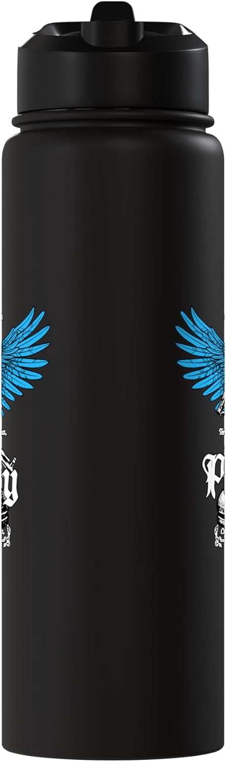 Botella agua acero inox aislada color azul
