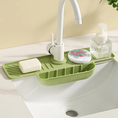 Alfombrilla silicona fregadero con soporte almacenamiento verde