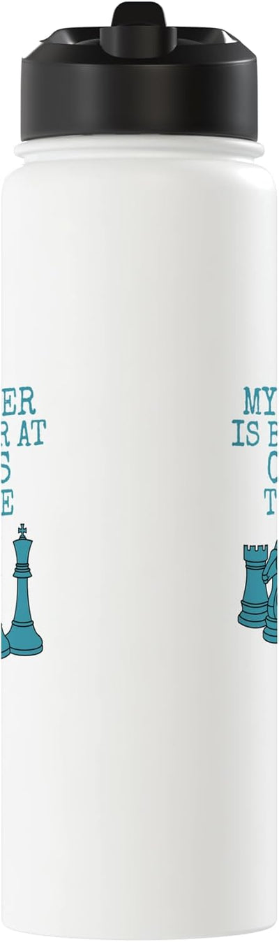 Botella agua acero inox aislada hermana mejor en ajedrez
