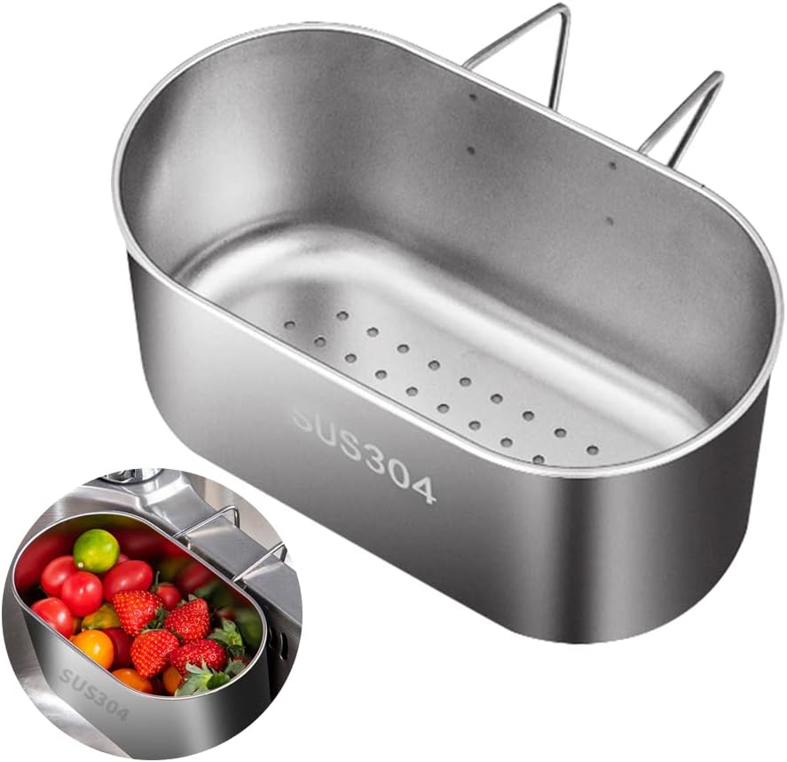 Cesta drenaje fregadero acero inox con colador y estante