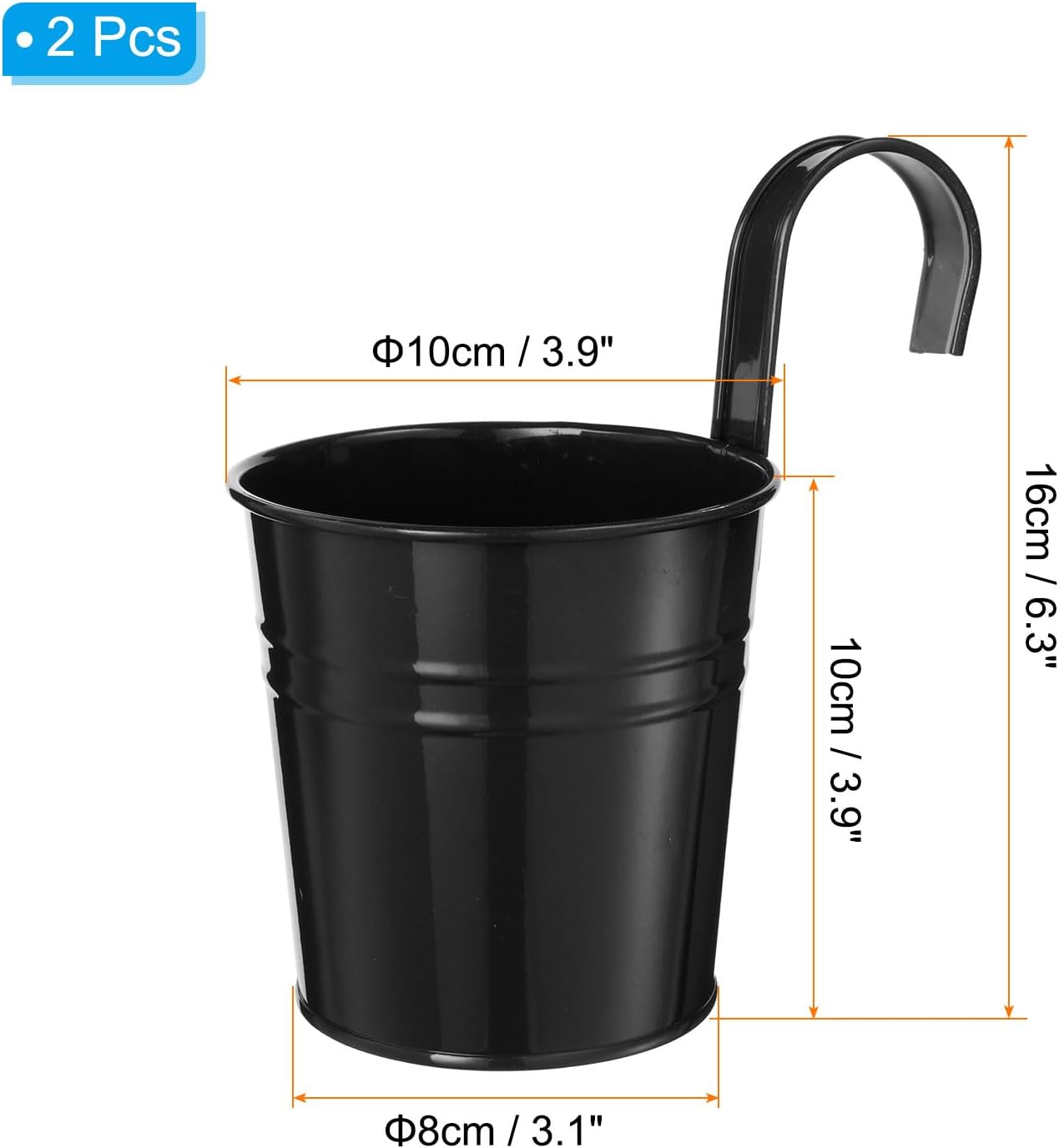 2 Macetas Colgantes Hierro Negro 4pulg Gancho Drenaje