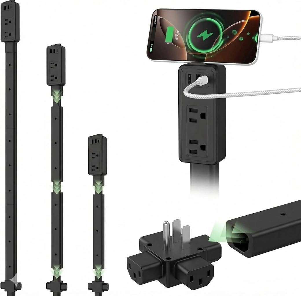 Extensor toma corriente 8.3-36.1pulg 2 salidas CA 2 USB-A 1 USB-C
