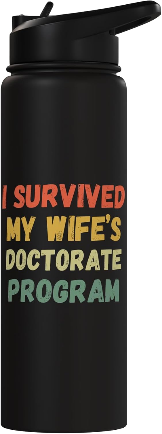 Botella de agua aislada de acero inoxidable I Survived Mi esposa graduada
