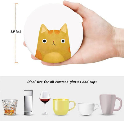 Juego de 6 posavasos absorbentes con soporte de cerámica y base de corcho, diseño de gato