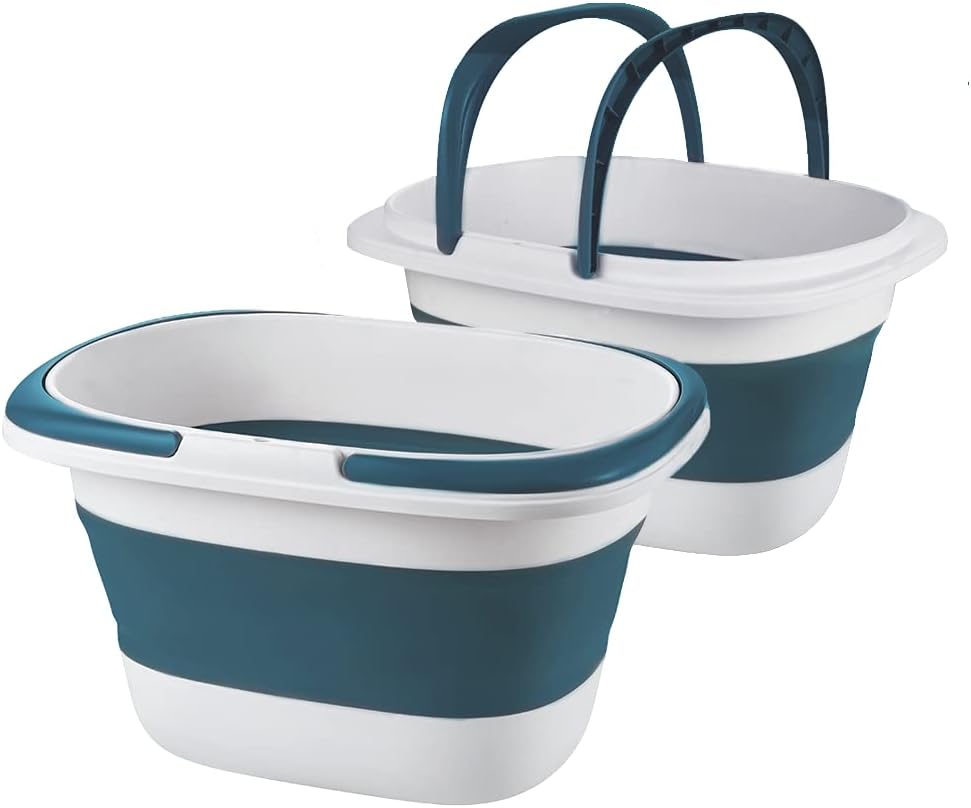 2 Cubos Plegables 4.2gal con Asa Multiusos Azul
