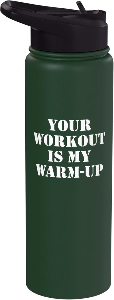 Botella de agua acero inoxidable aislada con frase de gimnasio
