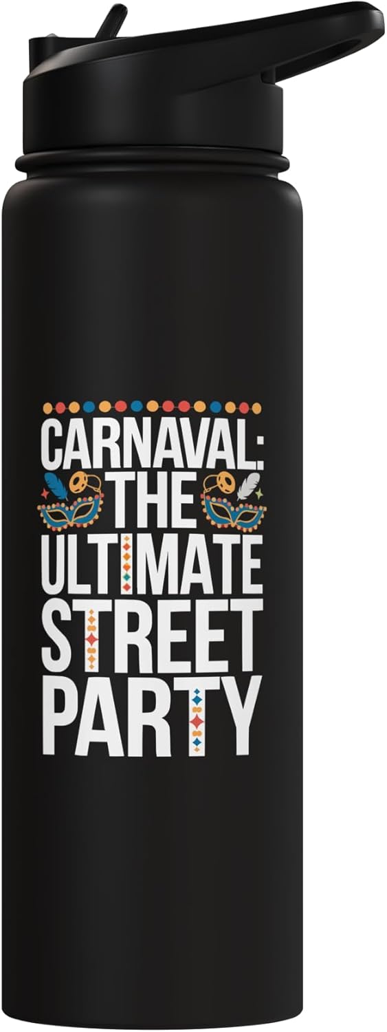 Botella de agua acero inoxidable aislada samba carnaval brasil