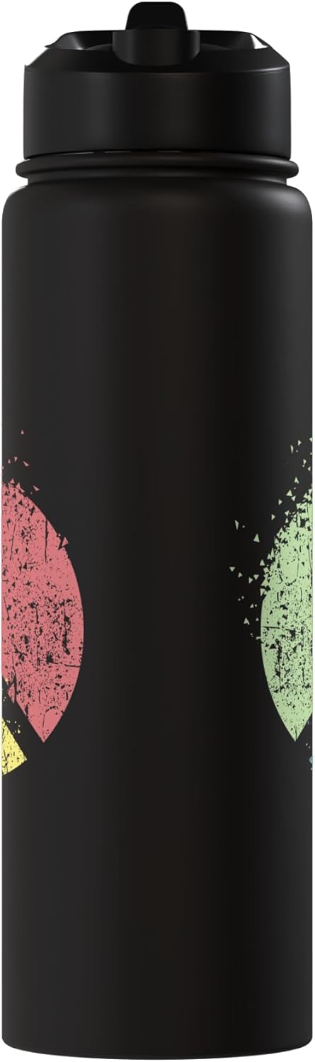 Botella de agua aislada de acero inoxidable con símbolo de paz hippie