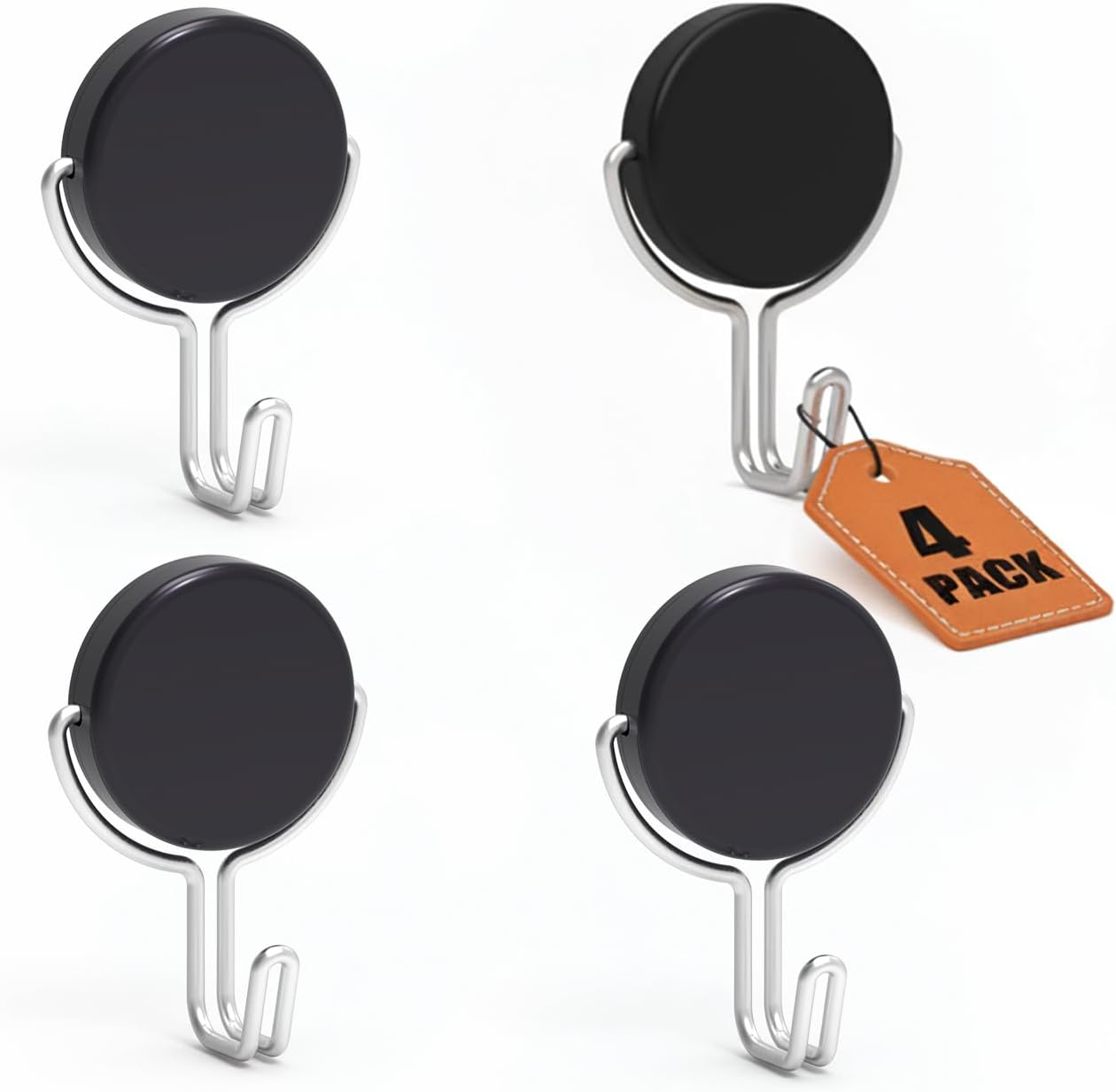 Ganchos magnéticos giratorios pack 4 negro base antiderrap