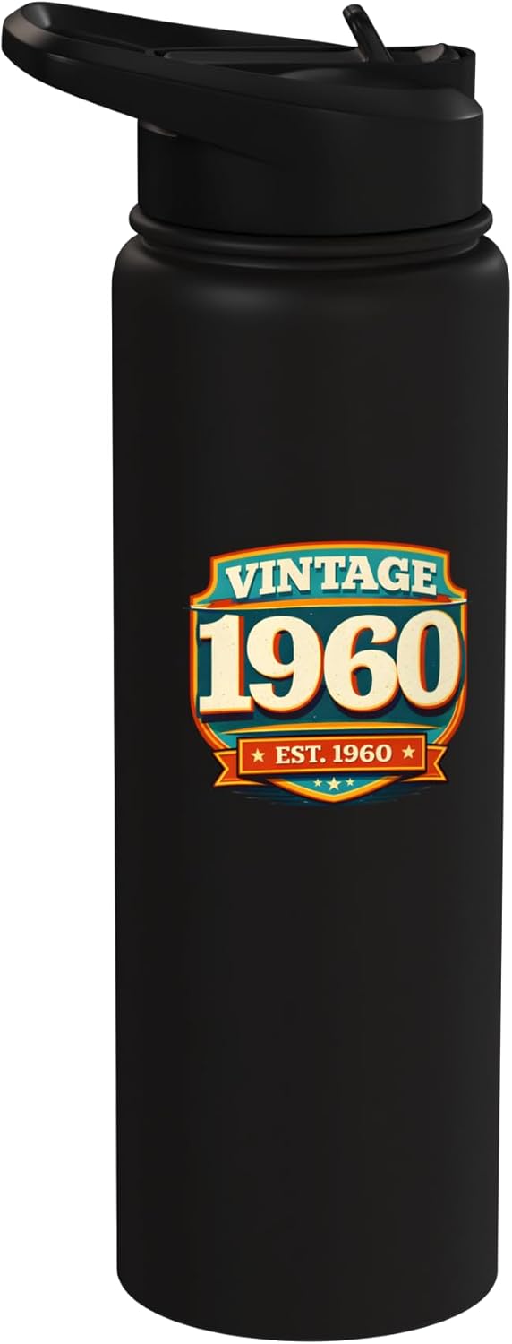 Botella de agua vintage estilo 60s acero inoxidable aislada