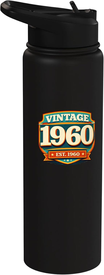 Botella de agua vintage estilo 60s acero inoxidable aislada