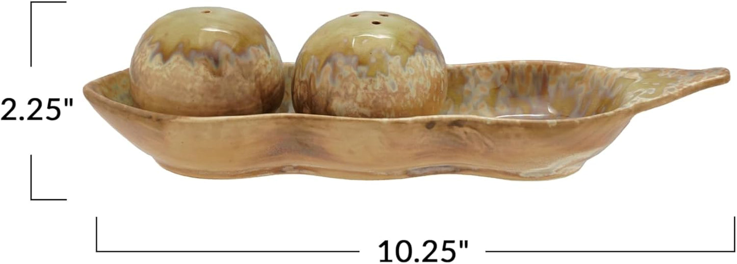 Juego de salero y pimentero en forma de guisante de gres