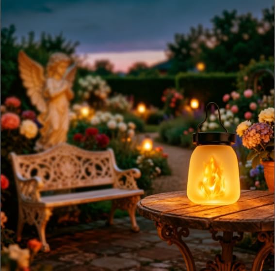 Farol solar exterior con llama real luces impermeables patio