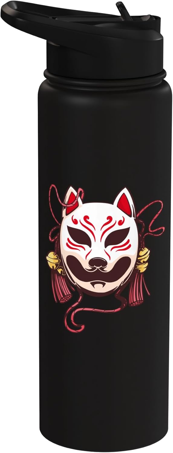 Bottle de agua aislada de acero inoxidable Máscara de zorro Kitsune