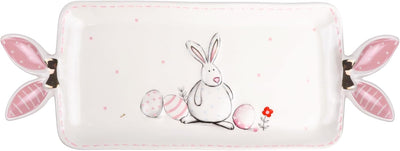 Bandeja Cerámica Servir Pascua Conejo Blanco 14pulg