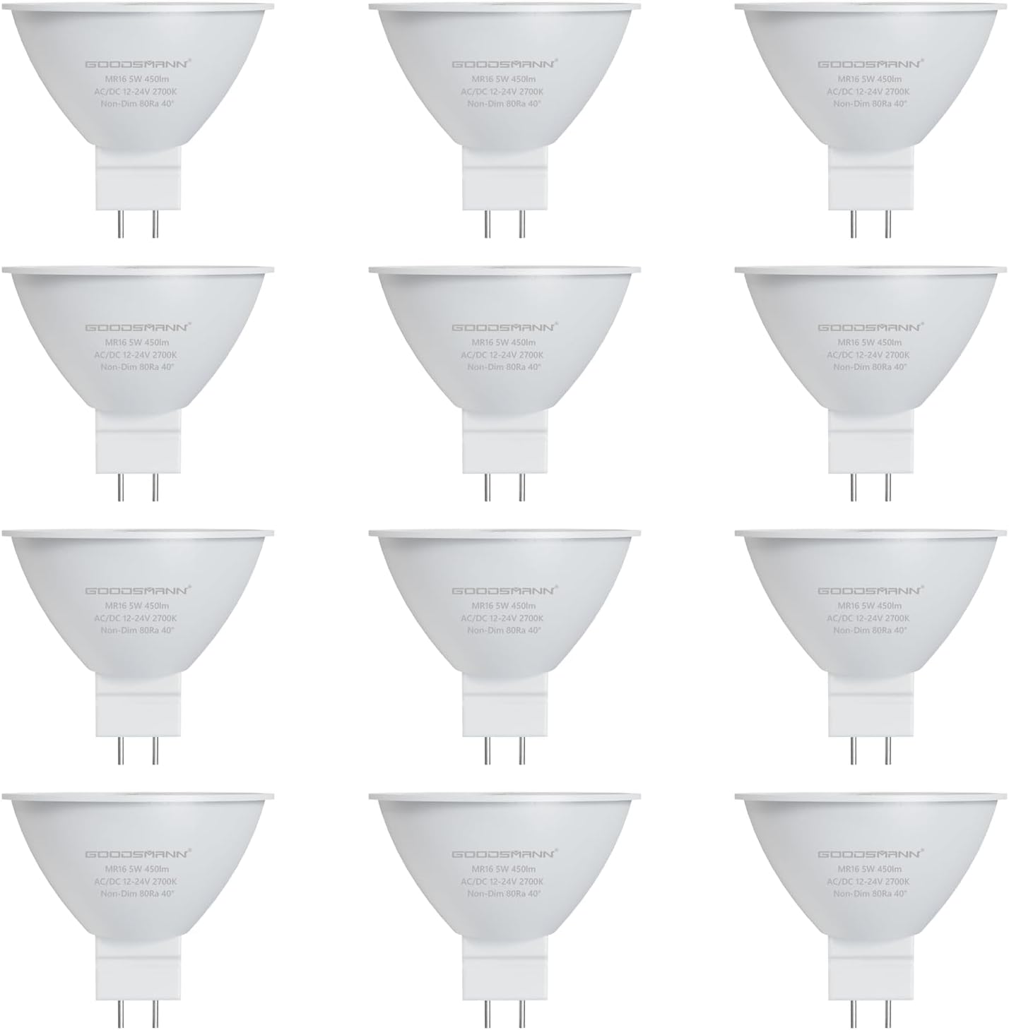 Set 12 Bombillas LED MR16 5W Blanco Cálido 12-24V