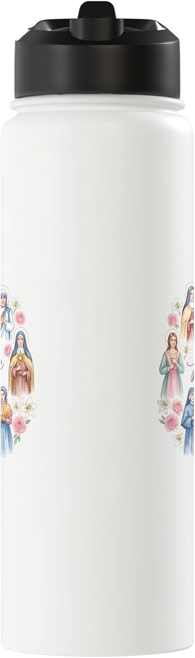 Botella de agua acero inoxidable aislada con flores para mujer santidad católica