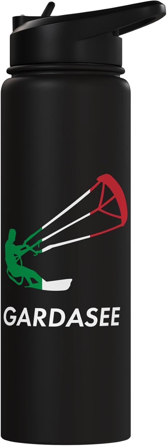 Botella agua acero inox aislada diseño vacaciones Lake Garda