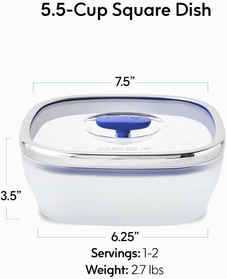 Recipiente vidrio cuadrado 5.5 tazas tapa hermética apilable