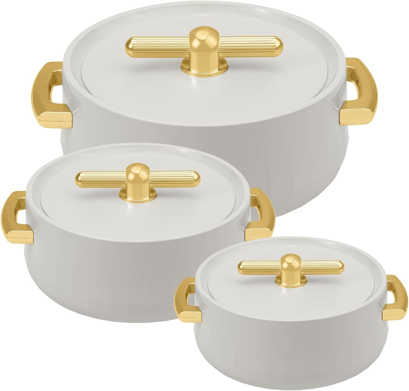 Juego de cacerolas con tapa y asa 1700ml 1200ml 600ml blanco perla