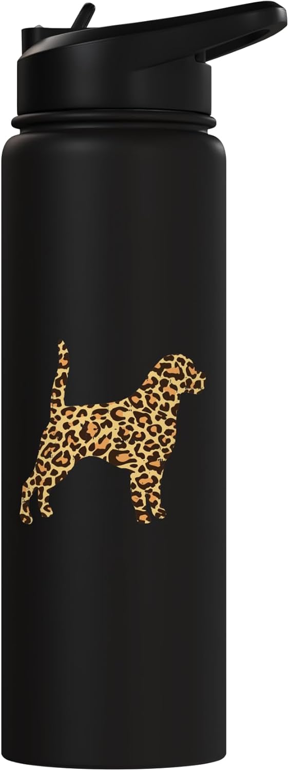 Botella de agua aislada para mujer con estampado de leoparda y perro