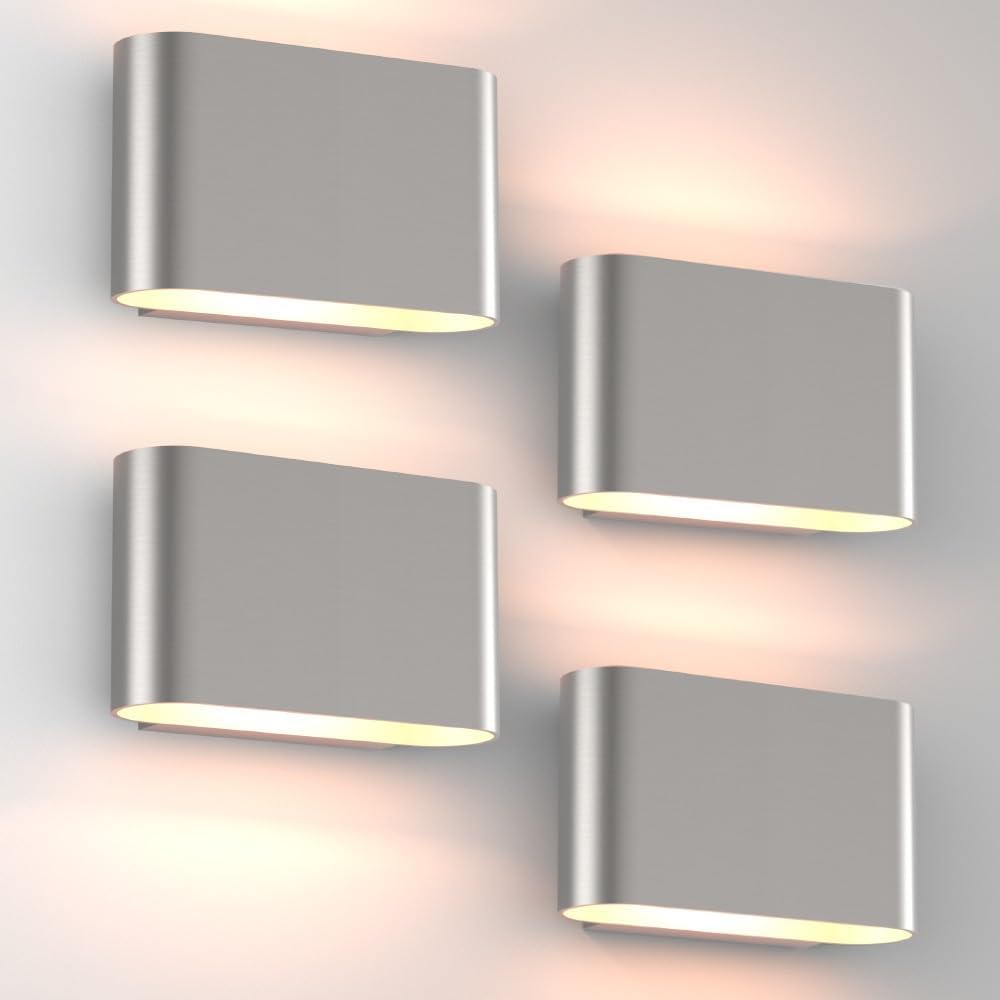 Lámparas LED níquel pared pack 4 blancas sala dormitorio