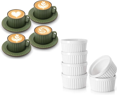 Taza de café de cerámica verde matcha con platillo y molde 6 oz