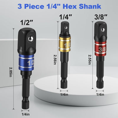 Set 3 Adaptadores Vástago Hex 1/4 Pulg Acero Cromo Vanadio