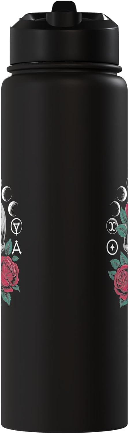 Botella de agua acero inoxidable diseño calaveras luna y rosas