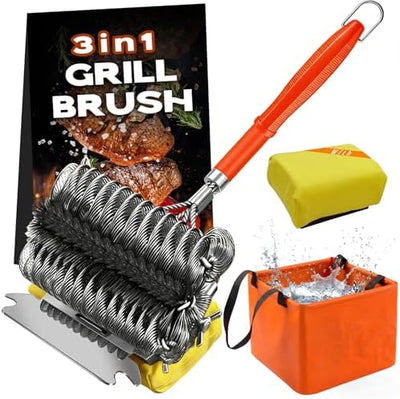 Escobilla parrilla con bolsa impermeable naranja