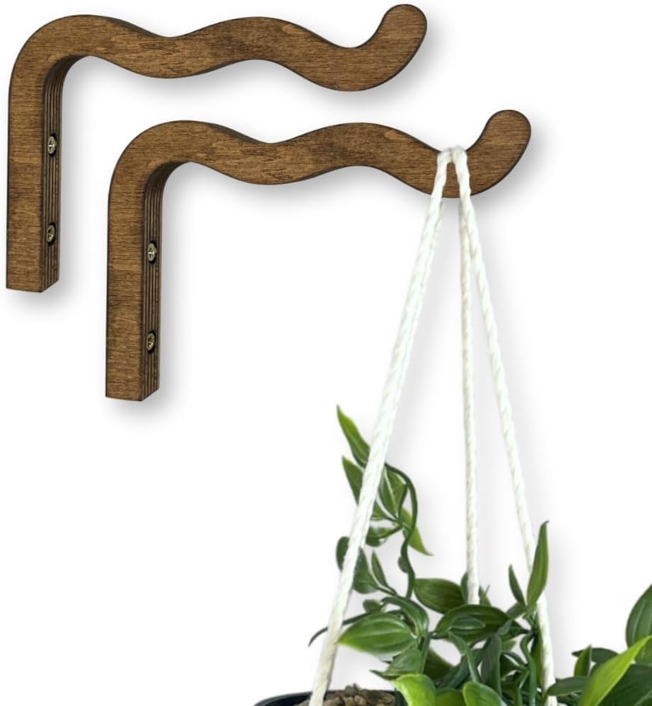 2 Pzas Maceta Pared Madera Ondulada 6pulg Gancho Natural