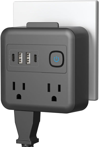 Extensor tomacorriente múltiple con USB-A USB-C y soporte teléfono