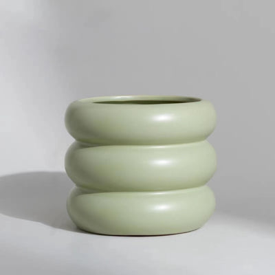 Maceta cerámica 4.5pulg con orificio drenaje diseño burbujas verde