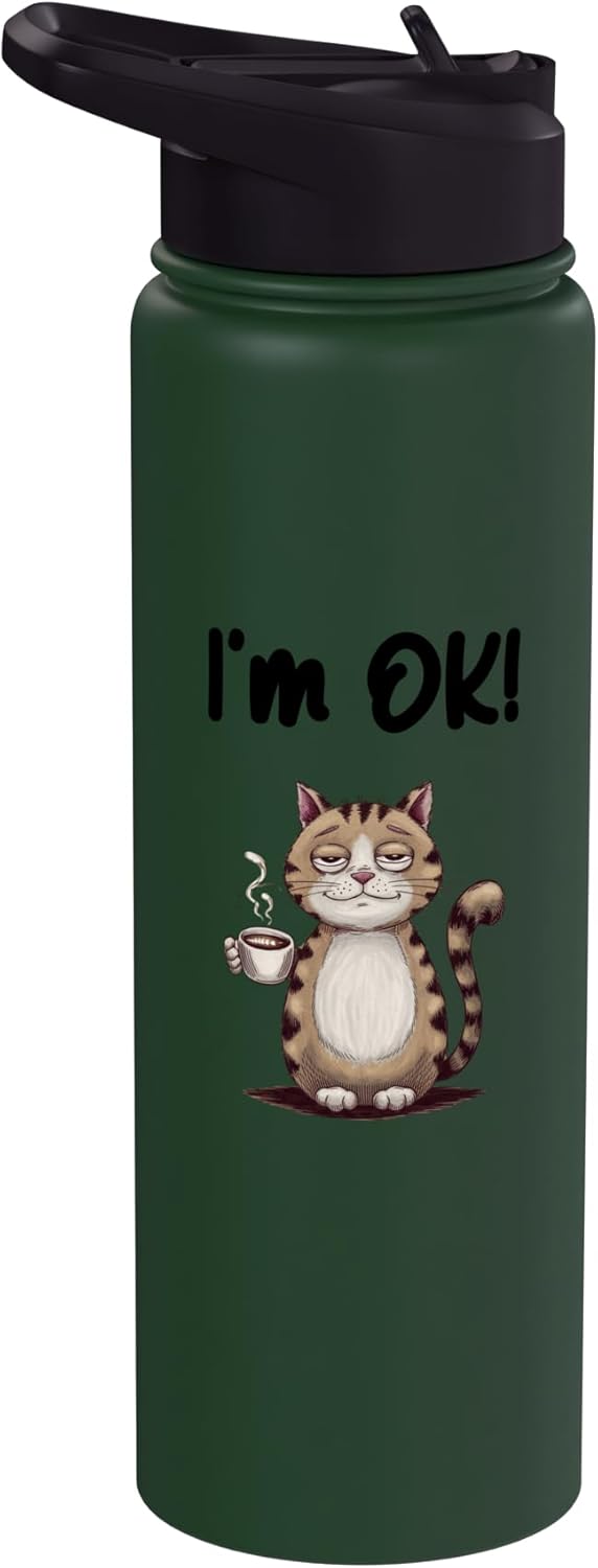 Botella agua acero inox aislada con mensaje I'm OK