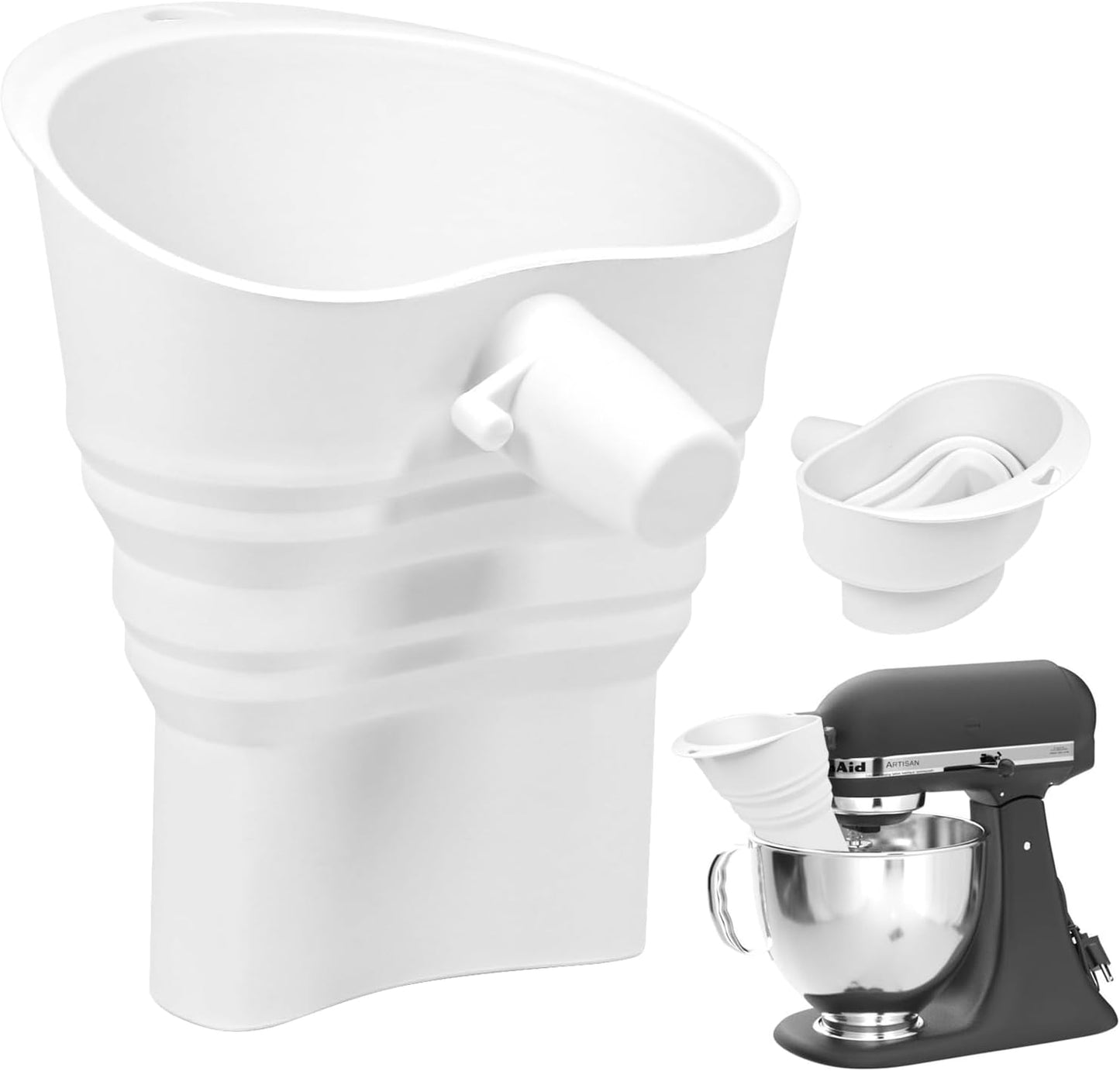 Embudo de harina para KitchenAid de silicona con cepillo plegable