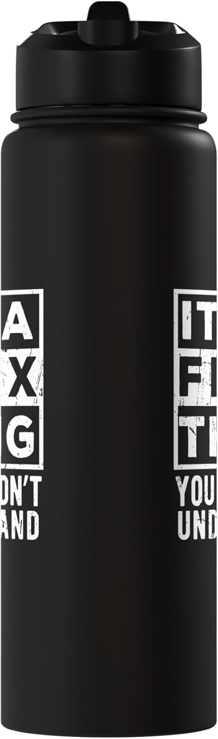 Botella de agua acero inoxidable aislada con frase divertida