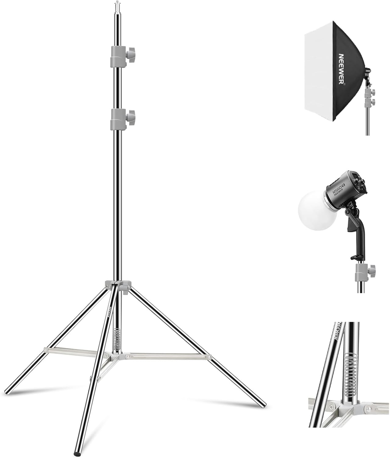 Soporte luz acero inox 190cm trípode plegable resistente