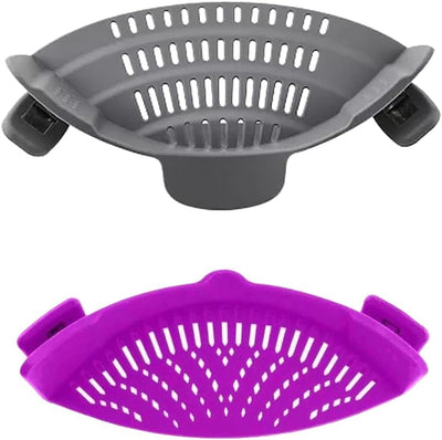 Colador olla con clip silicona gris lavavajillas 9.4x4.6pulg