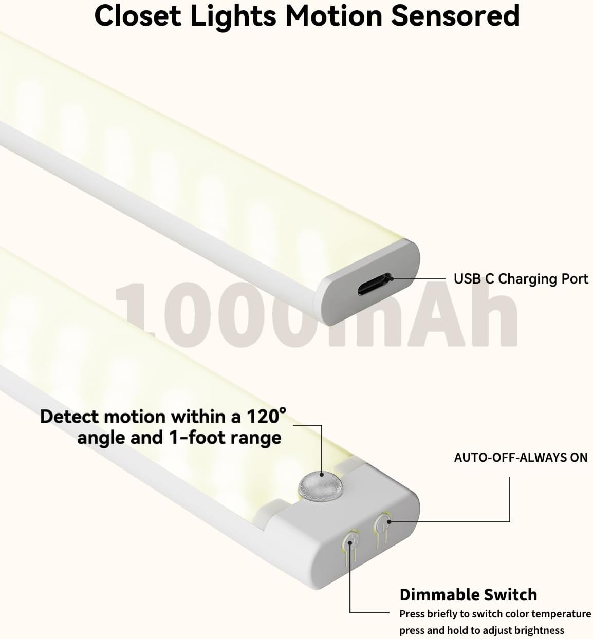 Iluminación inalámbrica gabinete 8pulg sensor movimiento