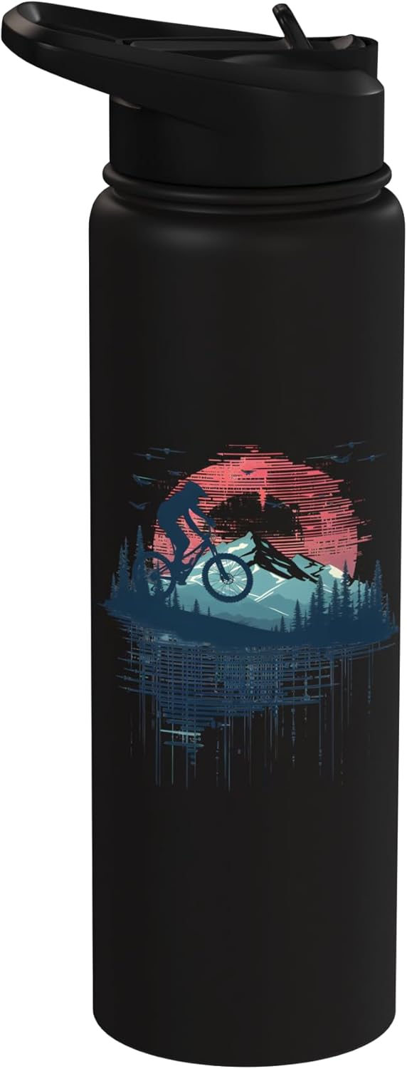 Botella de agua acero inoxidable aislada para mountain biking retrowave trail riding