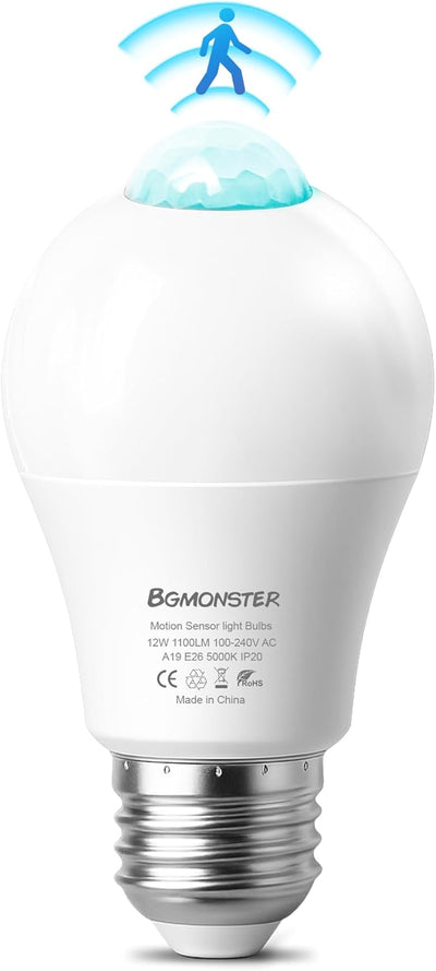 Bombilla LED E26 con sensor movimiento 12W interior exterior