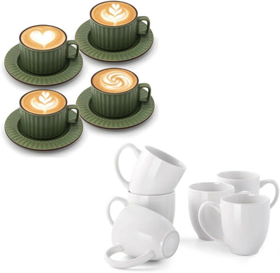 Tazas café cerámica verde matcha 8oz con platillos
