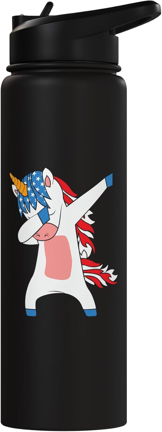 Botella agua acero inox aislada bandera estadounidense