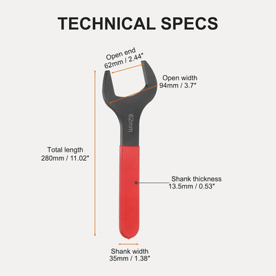 Llave extremo abierto 2.441pulg en forma U 15grados vástago rojo