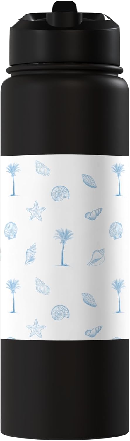 Botella de agua acero inoxidable insulado estilo verano palmeras azul claro