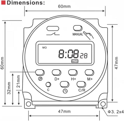 Interruptor temporizador 12V CA/CC 200-250V 16A salida digital LCD