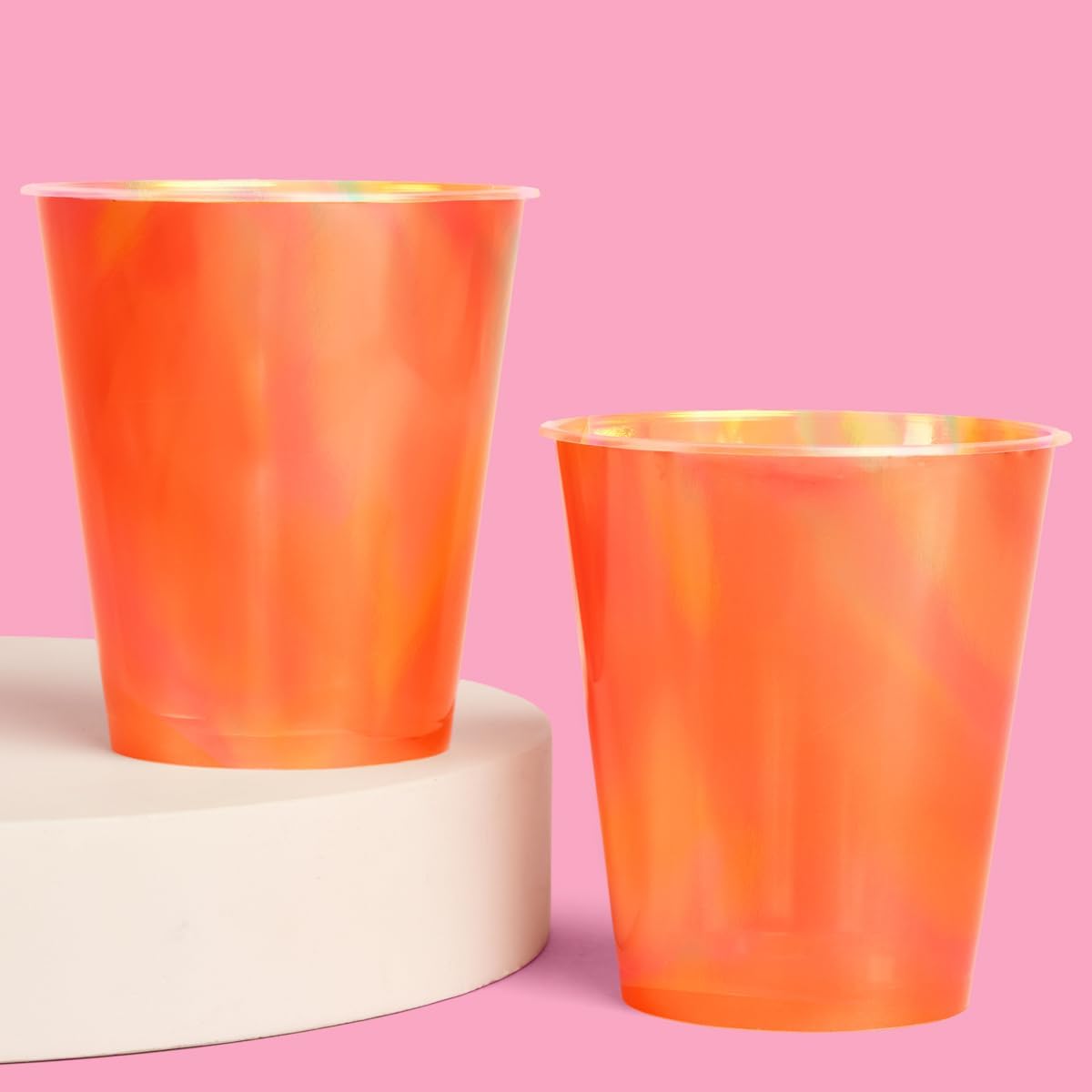 Vasos iridiscentes naranjas Fetti 16 unidades para fiestas