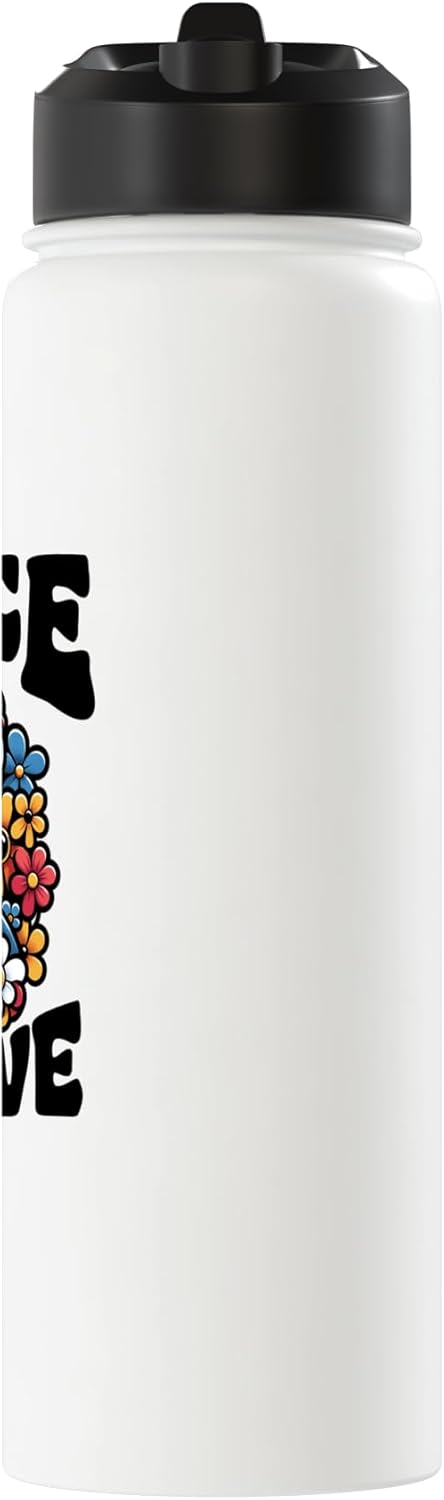 Botella de agua aislada retro 60 sin BPA con signo de paz