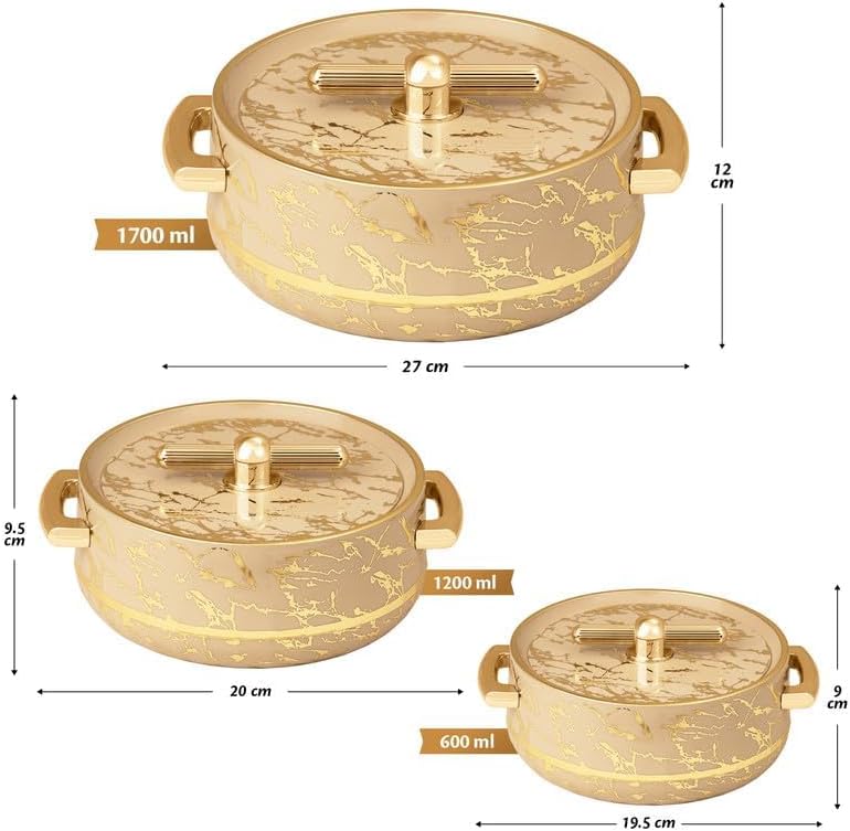 Set 3 Cacerolas Acero Inox para Chapati 1700ml 1200ml 600ml